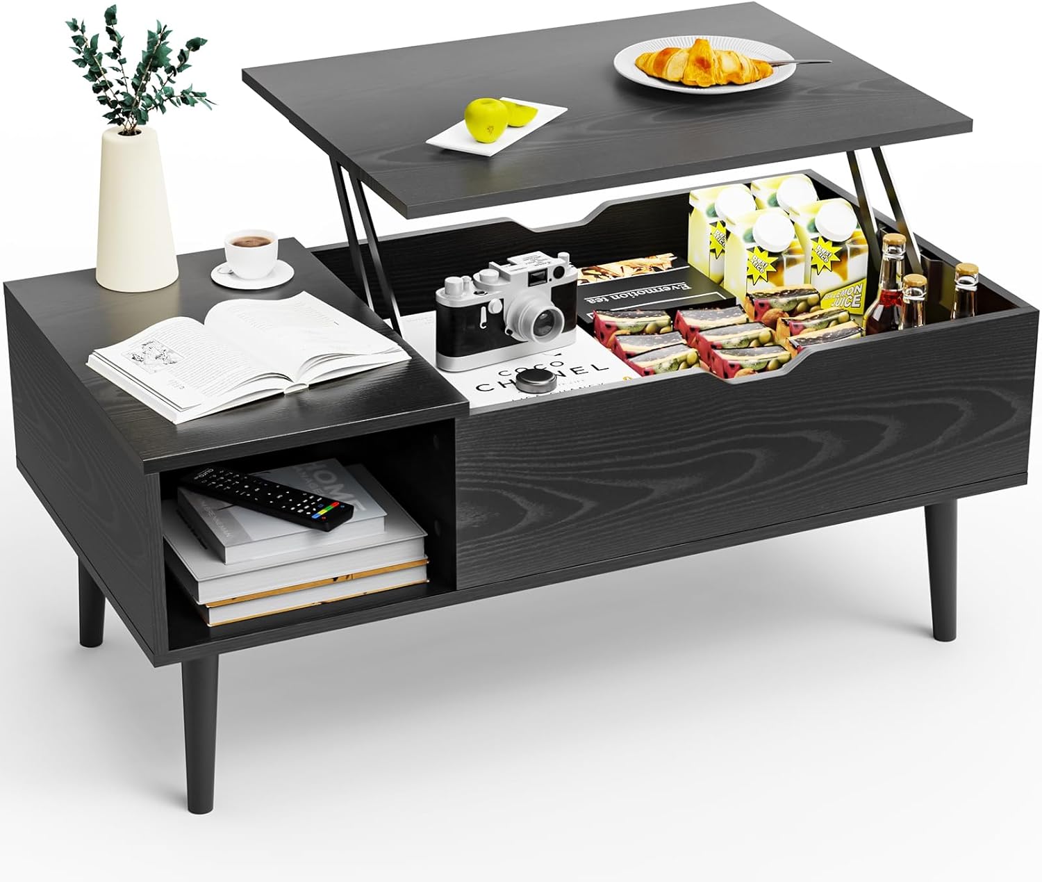 Sweetcrispy Lift Top Coffee Tables for Living Room, Small Rising Wooden Center Tables with Storage Shelf and Hidden Compartment, Brown | Lift Top, Coffee Tables, for Living Room, Rising, Dining Center Tables, with Storage Shelf