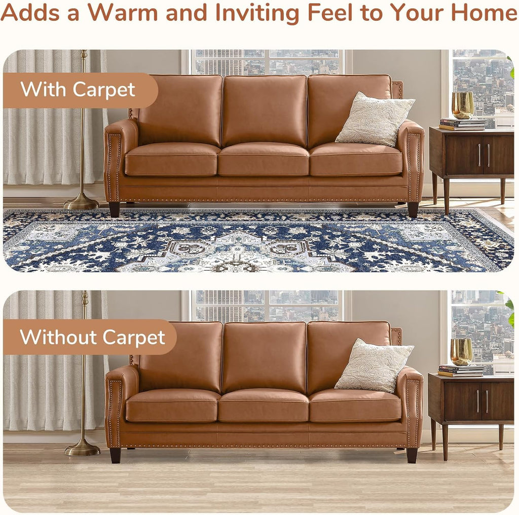 Soft Area Rugs 5x7, 5x7 Washable Rug with Non Slip Backing, 5 x 7 Faux Cashmere Low-Pile Carpet, Navy Blue & Gold