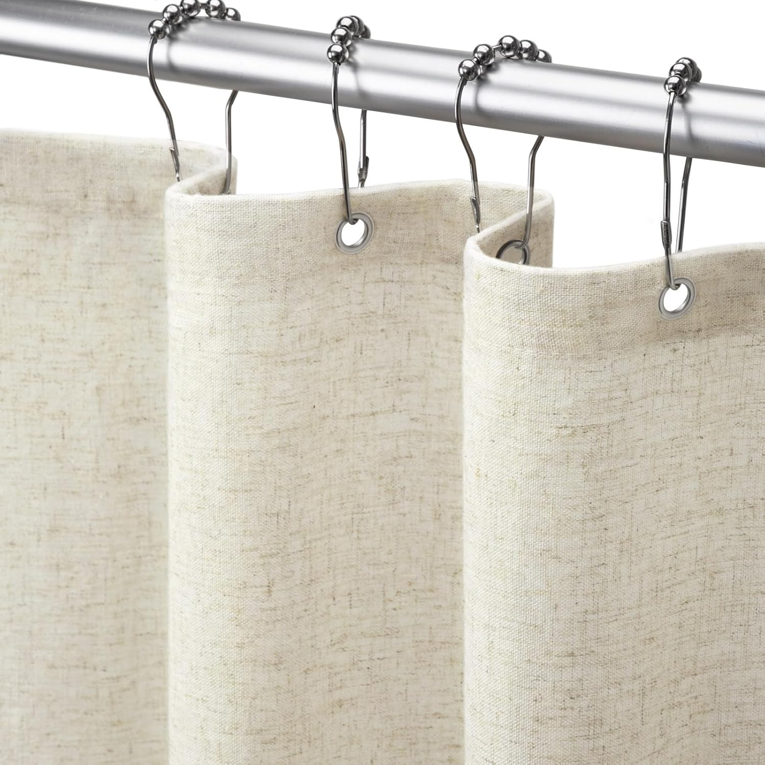 Shower Curtain Beige, Fabric Boho Farmhouse Shower Curtains for Bathroom Cream Cotton Natural Cloth Liner Set 72" W x 72" L
