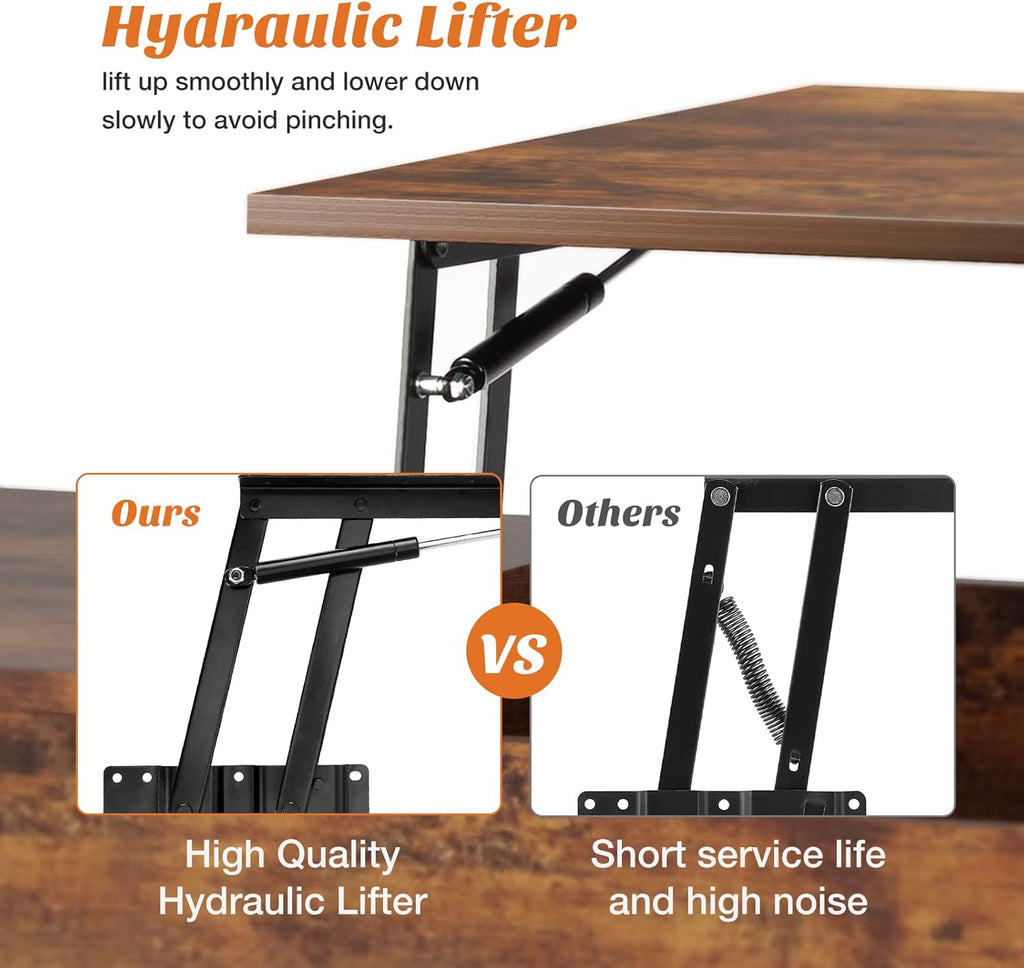 Sweetcrispy Lift Top Coffee Tables for Living Room, Small Rising Wooden Center Tables with Storage Shelf and Hidden Compartment, Brown | Lift Top, Coffee Tables, for Living Room, Rising, Dining Center Tables, with Storage Shelf