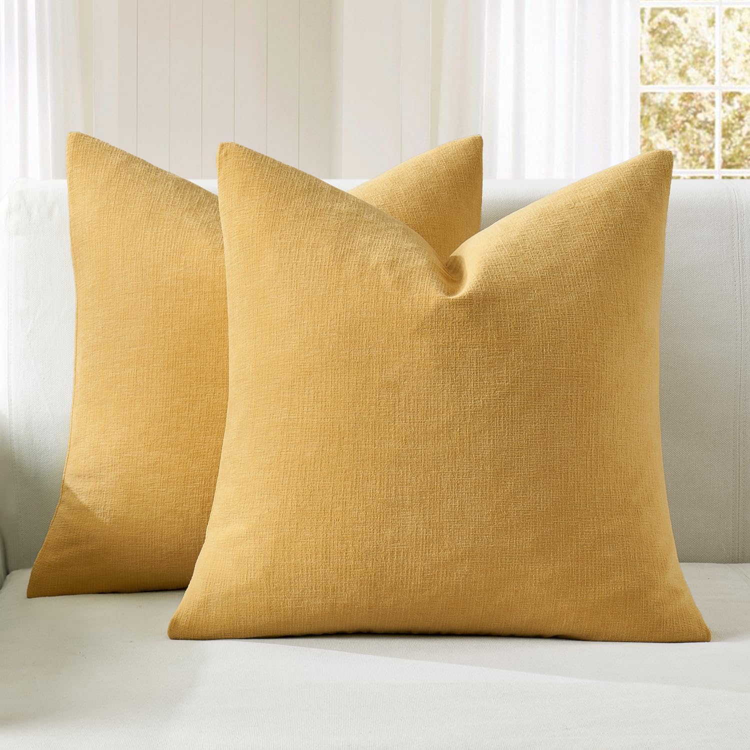 Olive Green Couch Pillow Covers 18x18 Inch, Set of 2 Soft Chenille Decorative Square Throw Pillow Covers Farmhouse for Sofa Living Room Bed