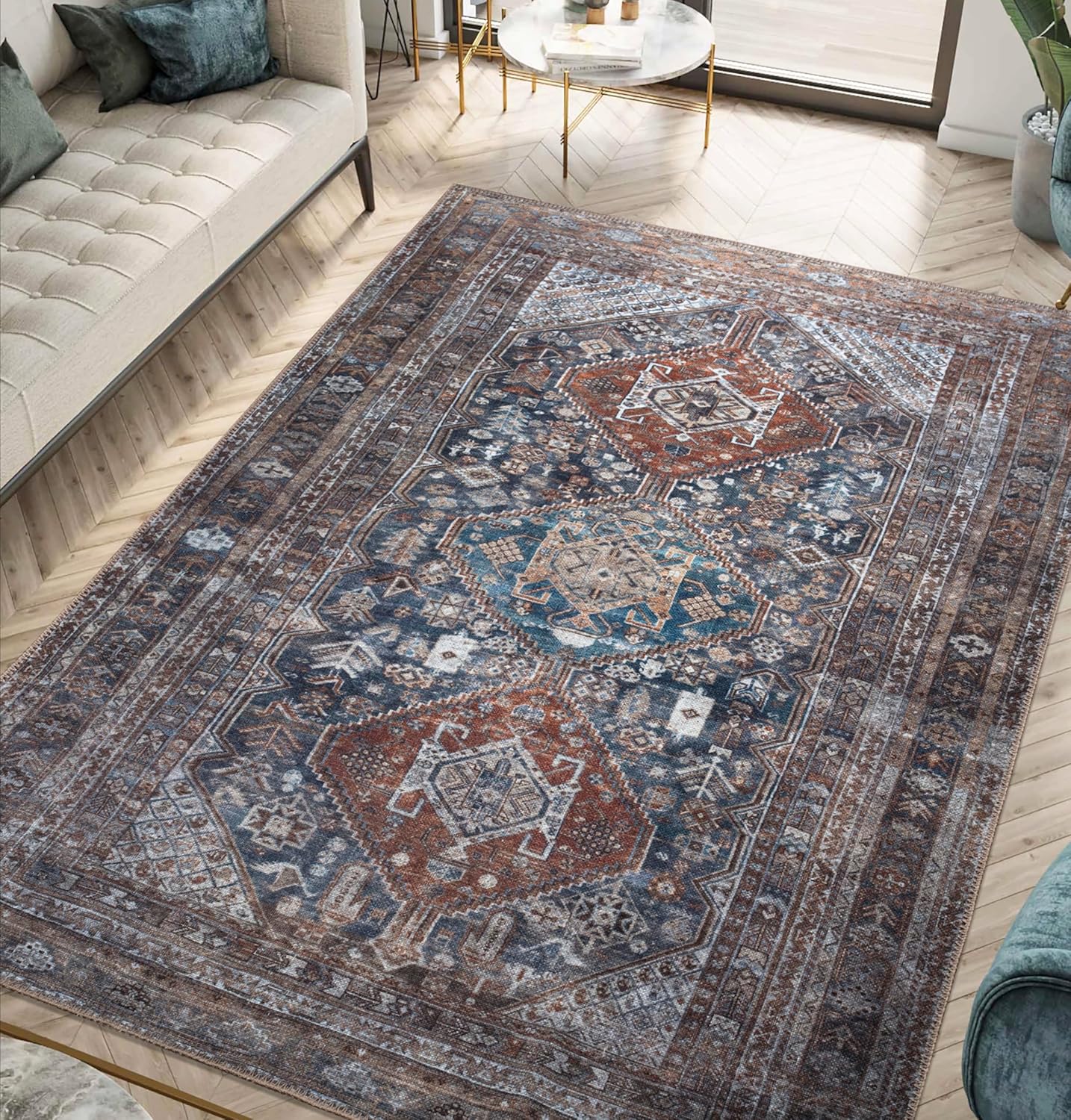 2x3 Rug - Machine Washable Entry Rug with Non-Slip Backing, Ideal for Enteryway, Kitchen, Bathroom, Laundry Room - Vintage, Easy Clean, Durable, Low Pile Rug - (2' x 3')